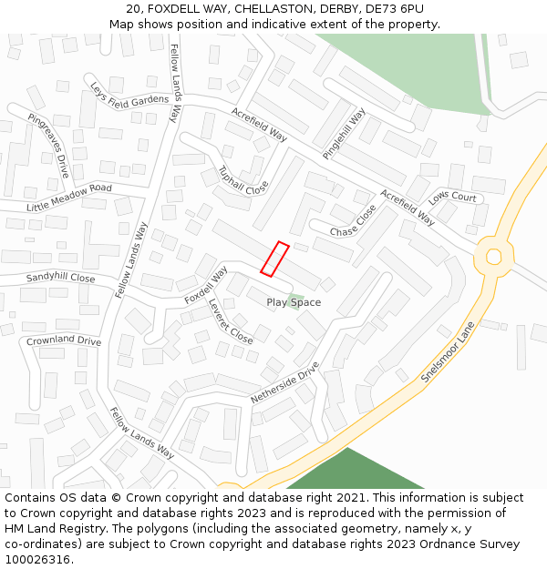 20, FOXDELL WAY, CHELLASTON, DERBY, DE73 6PU: Location map and indicative extent of plot