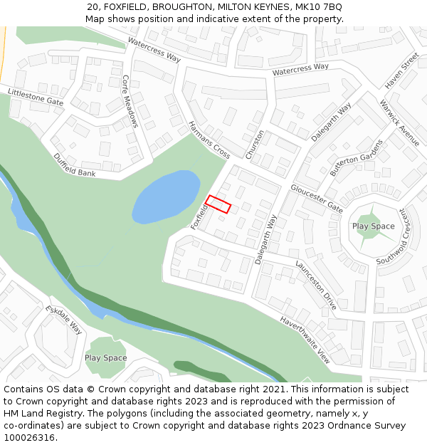 20, FOXFIELD, BROUGHTON, MILTON KEYNES, MK10 7BQ: Location map and indicative extent of plot