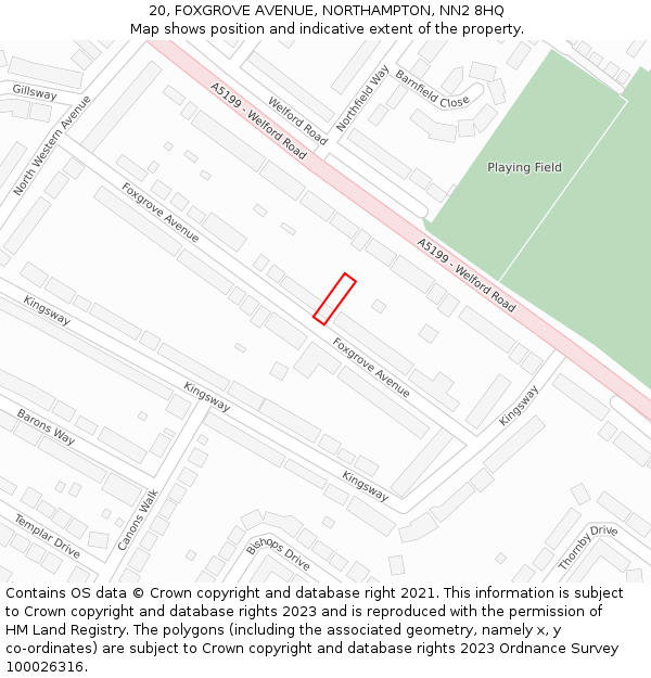 20, FOXGROVE AVENUE, NORTHAMPTON, NN2 8HQ: Location map and indicative extent of plot