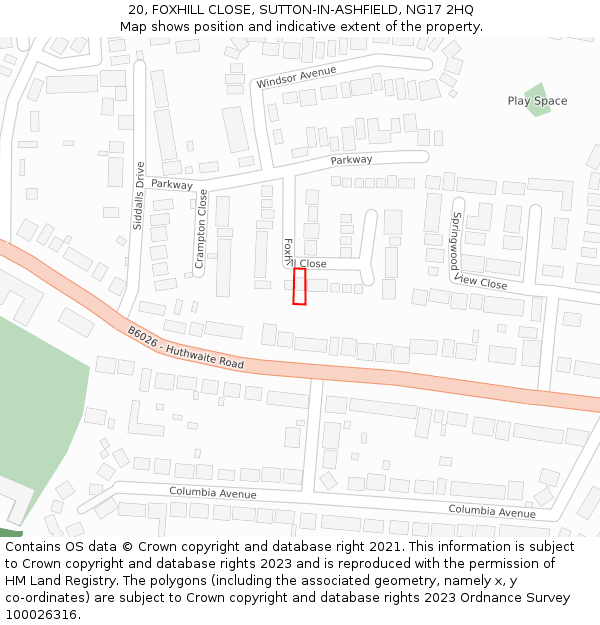 20, FOXHILL CLOSE, SUTTON-IN-ASHFIELD, NG17 2HQ: Location map and indicative extent of plot