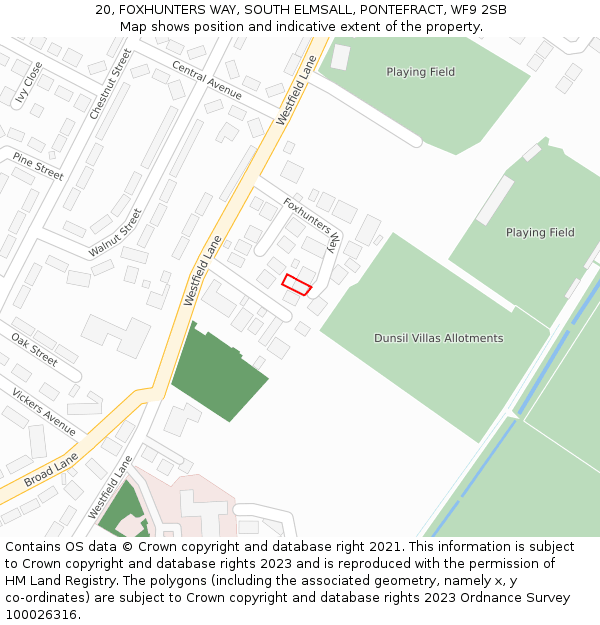 20, FOXHUNTERS WAY, SOUTH ELMSALL, PONTEFRACT, WF9 2SB: Location map and indicative extent of plot