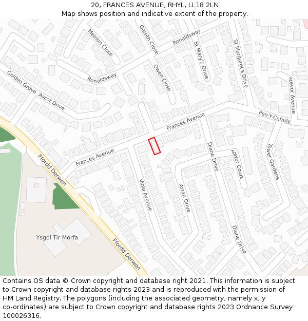 20, FRANCES AVENUE, RHYL, LL18 2LN: Location map and indicative extent of plot