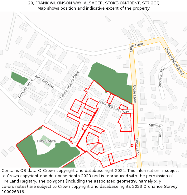 20, FRANK WILKINSON WAY, ALSAGER, STOKE-ON-TRENT, ST7 2GQ: Location map and indicative extent of plot