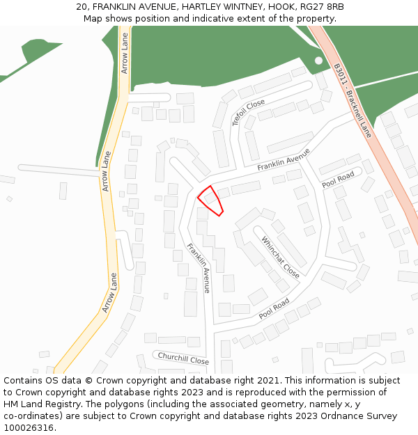 20, FRANKLIN AVENUE, HARTLEY WINTNEY, HOOK, RG27 8RB: Location map and indicative extent of plot