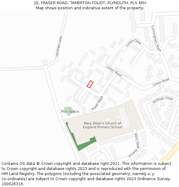 20, FRASER ROAD, TAMERTON FOLIOT, PLYMOUTH, PL5 4PH: Location map and indicative extent of plot