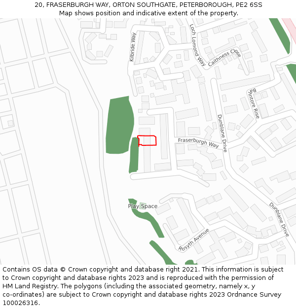 20, FRASERBURGH WAY, ORTON SOUTHGATE, PETERBOROUGH, PE2 6SS: Location map and indicative extent of plot