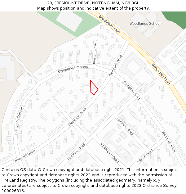 20, FREMOUNT DRIVE, NOTTINGHAM, NG8 3GL: Location map and indicative extent of plot
