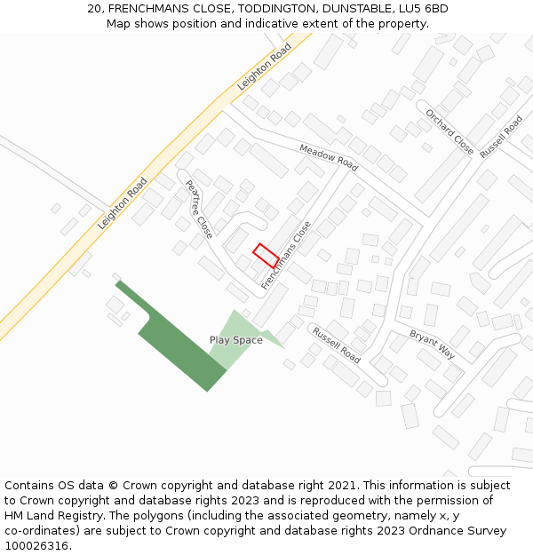 20, FRENCHMANS CLOSE, TODDINGTON, DUNSTABLE, LU5 6BD: Location map and indicative extent of plot