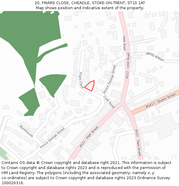 20, FRIARS CLOSE, CHEADLE, STOKE-ON-TRENT, ST10 1AT: Location map and indicative extent of plot