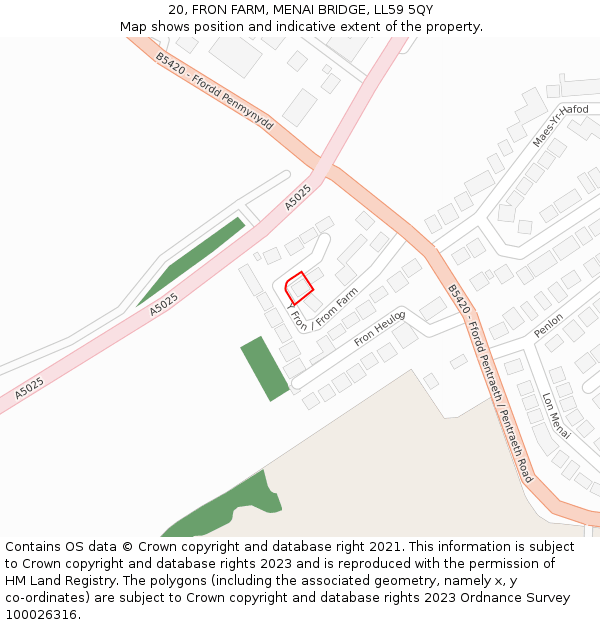 20, FRON FARM, MENAI BRIDGE, LL59 5QY: Location map and indicative extent of plot