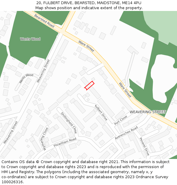 20, FULBERT DRIVE, BEARSTED, MAIDSTONE, ME14 4PU: Location map and indicative extent of plot