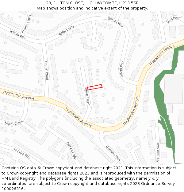 20, FULTON CLOSE, HIGH WYCOMBE, HP13 5SP: Location map and indicative extent of plot