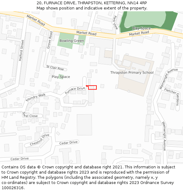 20, FURNACE DRIVE, THRAPSTON, KETTERING, NN14 4RP: Location map and indicative extent of plot