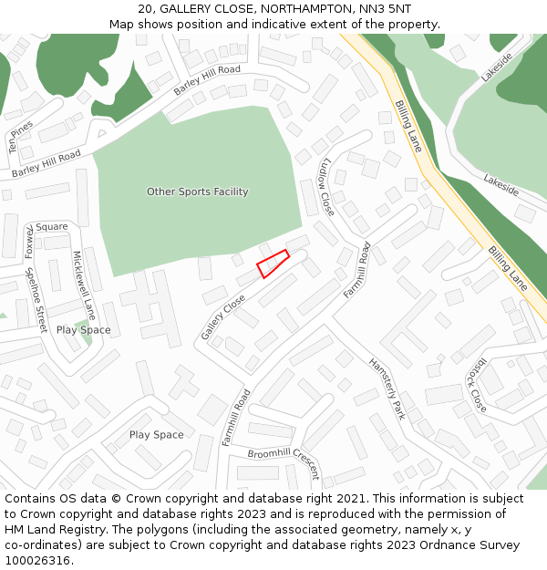 20, GALLERY CLOSE, NORTHAMPTON, NN3 5NT: Location map and indicative extent of plot