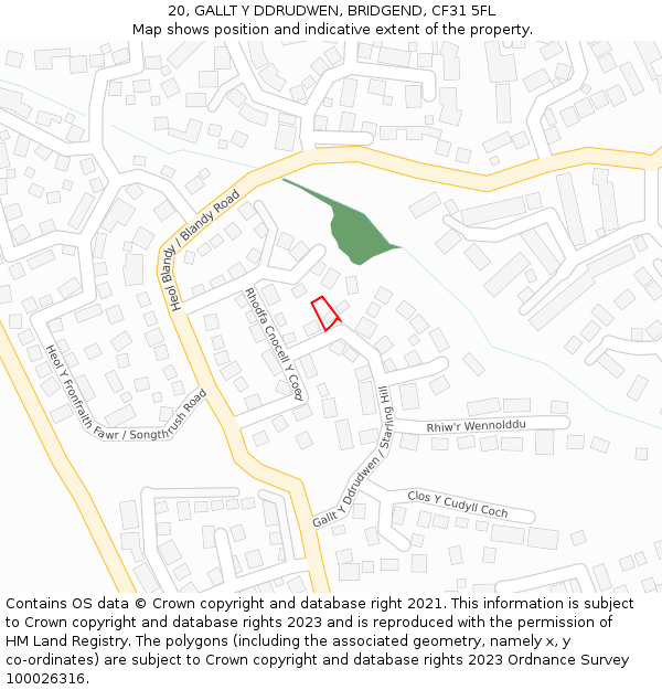 20, GALLT Y DDRUDWEN, BRIDGEND, CF31 5FL: Location map and indicative extent of plot