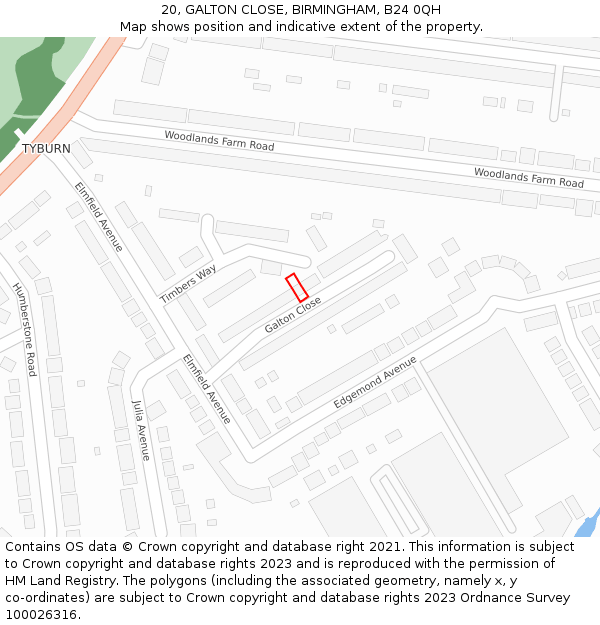 20, GALTON CLOSE, BIRMINGHAM, B24 0QH: Location map and indicative extent of plot