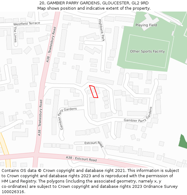 20, GAMBIER PARRY GARDENS, GLOUCESTER, GL2 9RD: Location map and indicative extent of plot