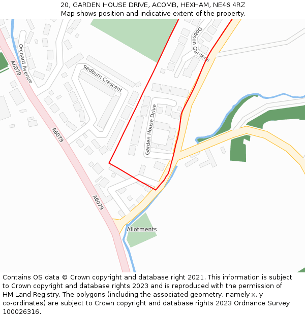 20, GARDEN HOUSE DRIVE, ACOMB, HEXHAM, NE46 4RZ: Location map and indicative extent of plot
