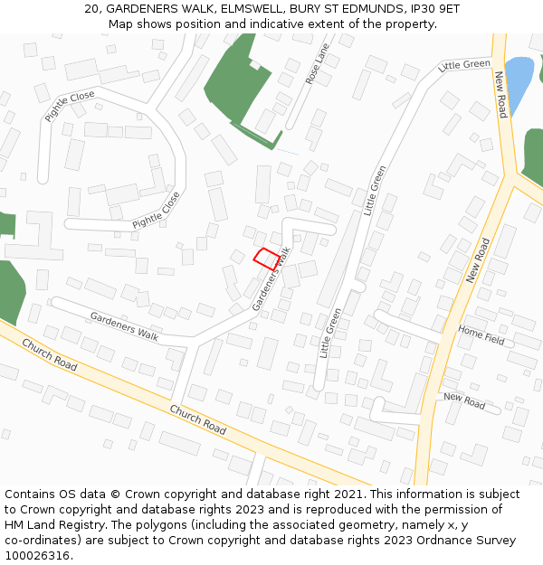 20, GARDENERS WALK, ELMSWELL, BURY ST EDMUNDS, IP30 9ET: Location map and indicative extent of plot