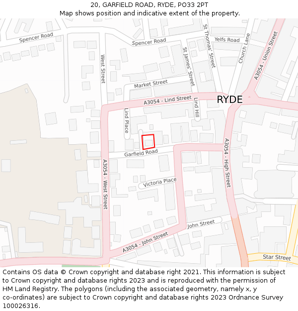 20, GARFIELD ROAD, RYDE, PO33 2PT: Location map and indicative extent of plot