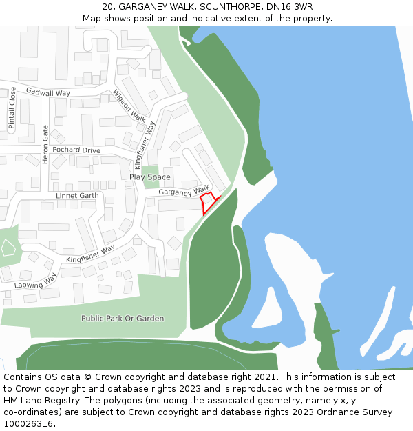 20, GARGANEY WALK, SCUNTHORPE, DN16 3WR: Location map and indicative extent of plot