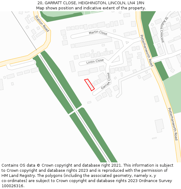 20, GARRATT CLOSE, HEIGHINGTON, LINCOLN, LN4 1RN: Location map and indicative extent of plot