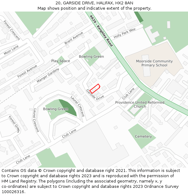 20, GARSIDE DRIVE, HALIFAX, HX2 8AN: Location map and indicative extent of plot