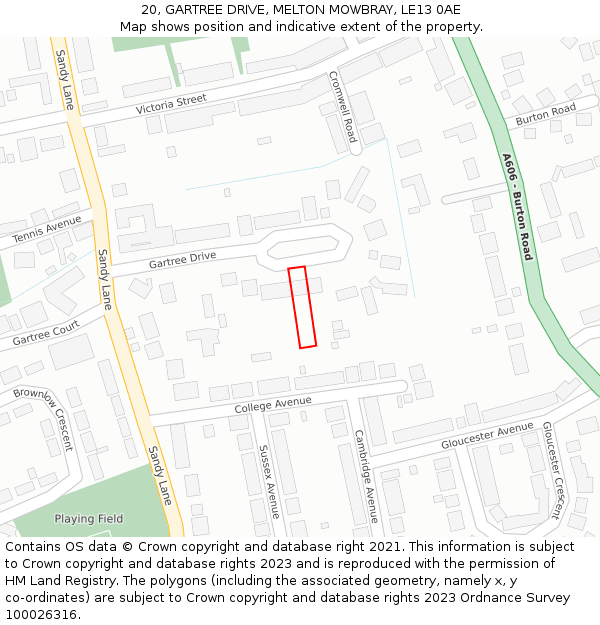 20, GARTREE DRIVE, MELTON MOWBRAY, LE13 0AE: Location map and indicative extent of plot