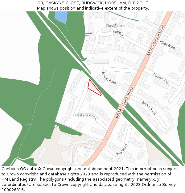 20, GASKYNS CLOSE, RUDGWICK, HORSHAM, RH12 3HE: Location map and indicative extent of plot
