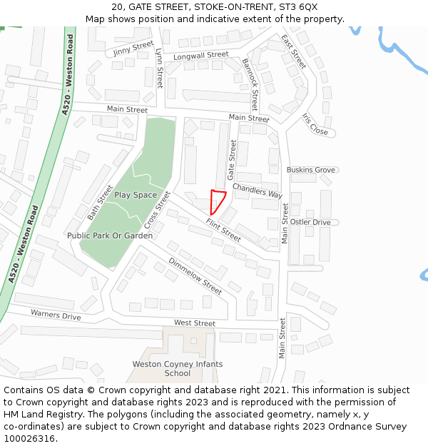 20, GATE STREET, STOKE-ON-TRENT, ST3 6QX: Location map and indicative extent of plot