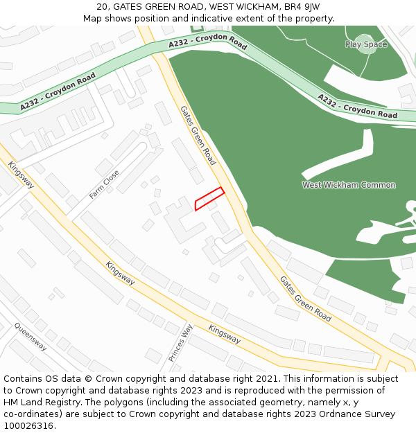 20, GATES GREEN ROAD, WEST WICKHAM, BR4 9JW: Location map and indicative extent of plot