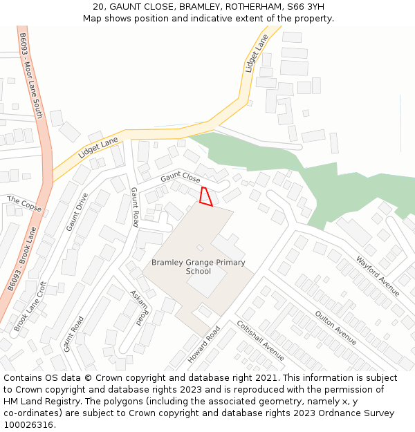 20, GAUNT CLOSE, BRAMLEY, ROTHERHAM, S66 3YH: Location map and indicative extent of plot