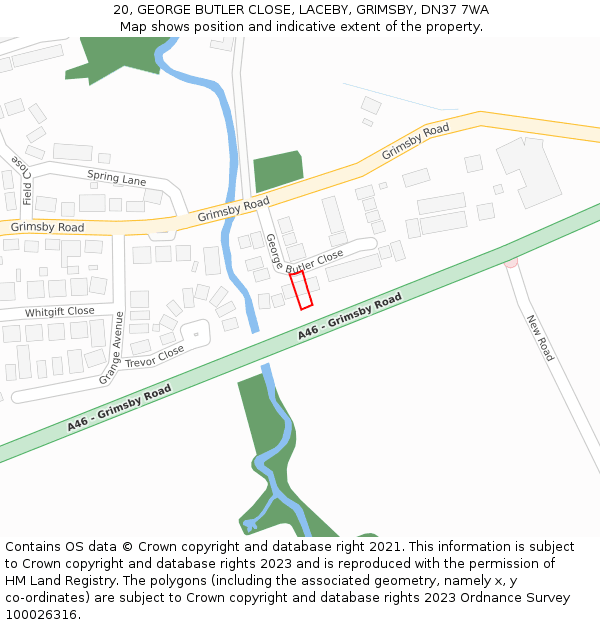 20, GEORGE BUTLER CLOSE, LACEBY, GRIMSBY, DN37 7WA: Location map and indicative extent of plot