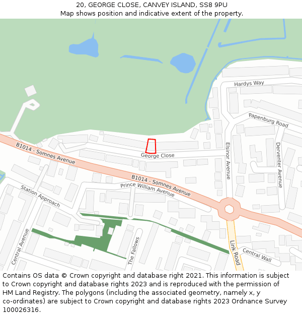 20, GEORGE CLOSE, CANVEY ISLAND, SS8 9PU: Location map and indicative extent of plot