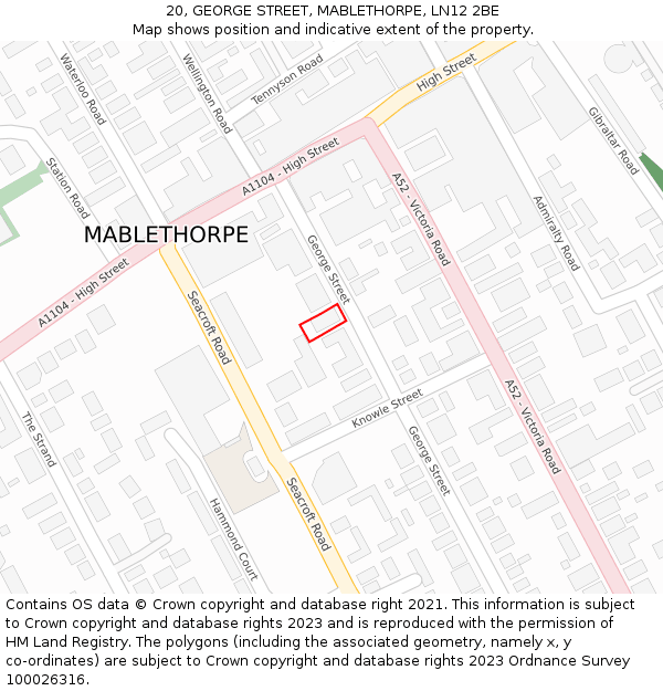 20, GEORGE STREET, MABLETHORPE, LN12 2BE: Location map and indicative extent of plot