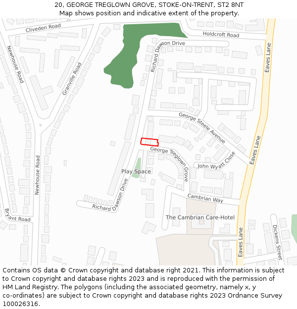 20, GEORGE TREGLOWN GROVE, STOKE-ON-TRENT, ST2 8NT: Location map and indicative extent of plot