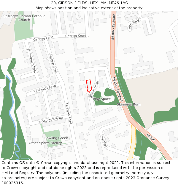 20, GIBSON FIELDS, HEXHAM, NE46 1AS: Location map and indicative extent of plot