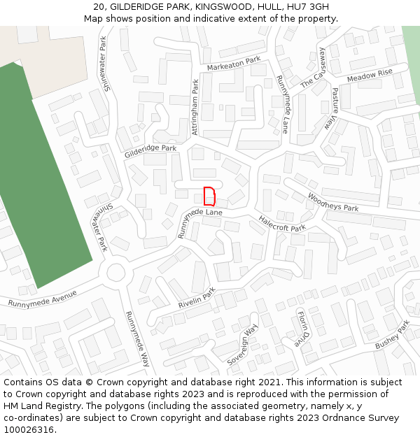 20, GILDERIDGE PARK, KINGSWOOD, HULL, HU7 3GH: Location map and indicative extent of plot