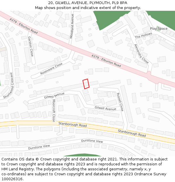 20, GILWELL AVENUE, PLYMOUTH, PL9 8PA: Location map and indicative extent of plot