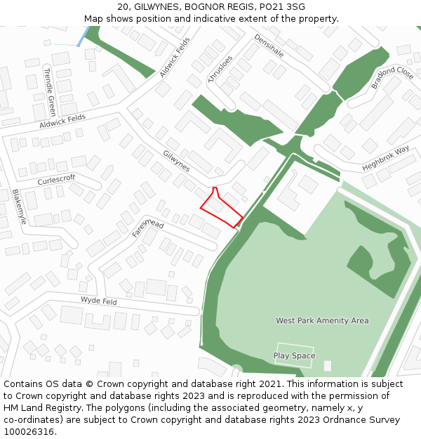 20, GILWYNES, BOGNOR REGIS, PO21 3SG: Location map and indicative extent of plot