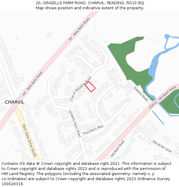 20, GINGELLS FARM ROAD, CHARVIL, READING, RG10 9DJ: Location map and indicative extent of plot