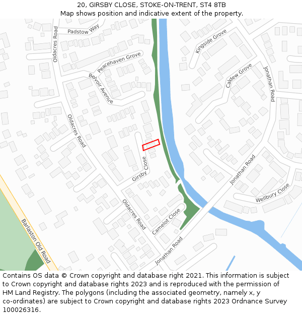 20, GIRSBY CLOSE, STOKE-ON-TRENT, ST4 8TB: Location map and indicative extent of plot