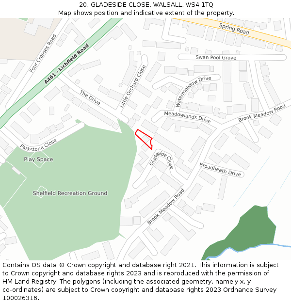 20, GLADESIDE CLOSE, WALSALL, WS4 1TQ: Location map and indicative extent of plot