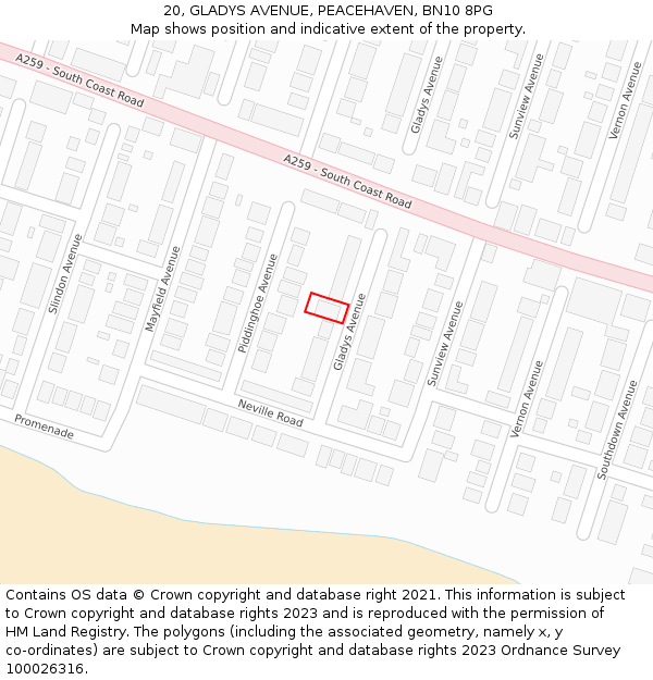 20, GLADYS AVENUE, PEACEHAVEN, BN10 8PG: Location map and indicative extent of plot