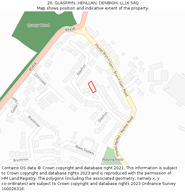 20, GLASFRYN, HENLLAN, DENBIGH, LL16 5AQ: Location map and indicative extent of plot