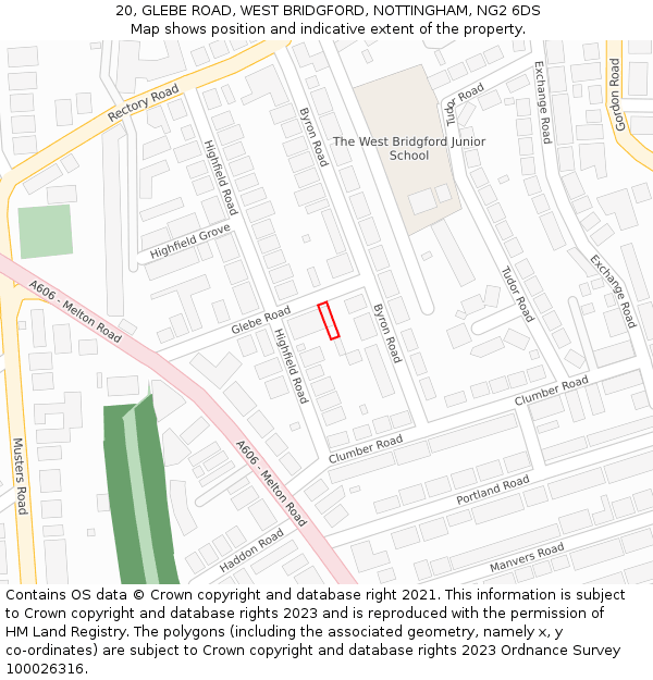 20, GLEBE ROAD, WEST BRIDGFORD, NOTTINGHAM, NG2 6DS: Location map and indicative extent of plot