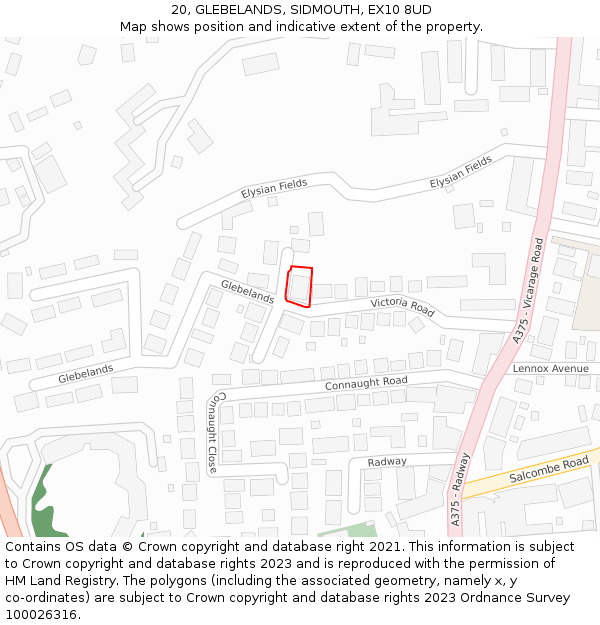 20, GLEBELANDS, SIDMOUTH, EX10 8UD: Location map and indicative extent of plot