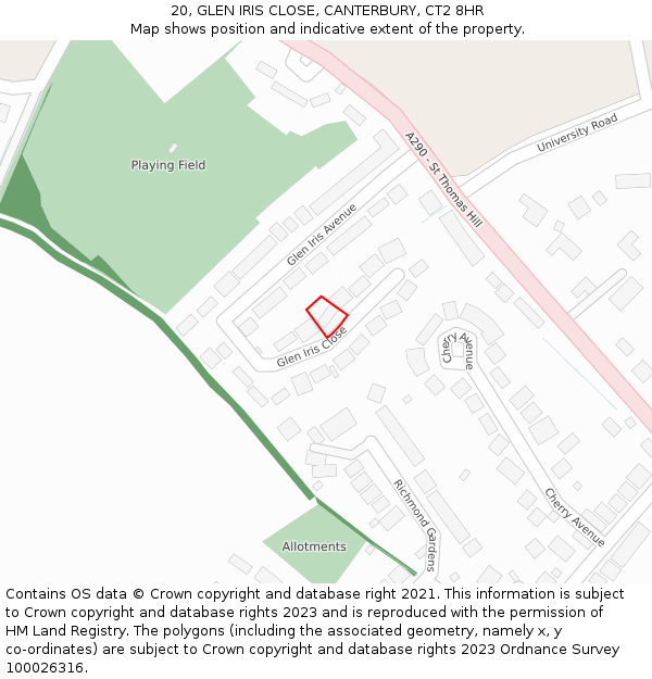 20, GLEN IRIS CLOSE, CANTERBURY, CT2 8HR: Location map and indicative extent of plot