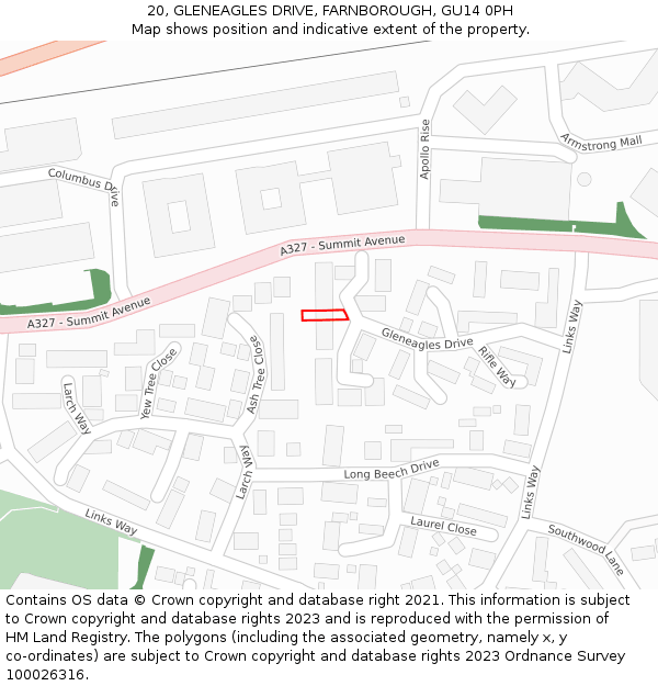 20, GLENEAGLES DRIVE, FARNBOROUGH, GU14 0PH: Location map and indicative extent of plot