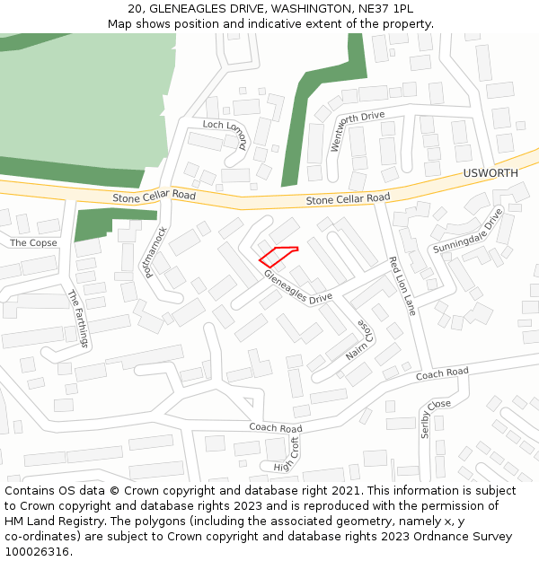 20, GLENEAGLES DRIVE, WASHINGTON, NE37 1PL: Location map and indicative extent of plot